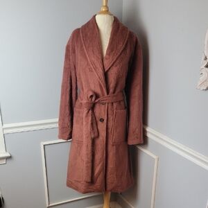 AVEC LES FILLES | ANTHRO‎ Dusty Rose Faux Fur Patch Pocket 2 Button Robe Coat XL